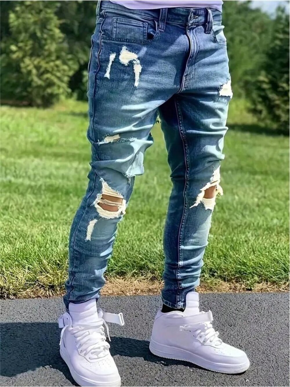 LocalMen's Pocket Distressed Skinny Casual Jeans